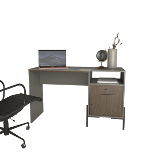 ESCRITORIO 4255 GRIS CUBANITA COMBINADO CON NOGAL TABLES